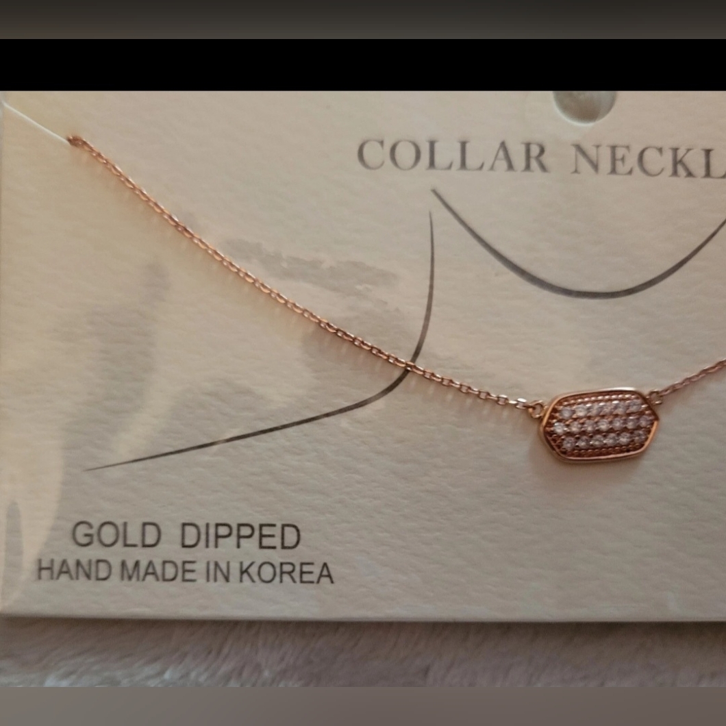 Hexagon Cz Collar Necklace Rose Gold Dipped 14